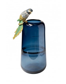 Стеклянная ваза голубая с попугаем