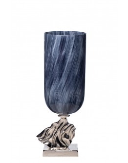 Стеклянная ваза на металлическом основании дымчатая