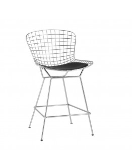 Полубарный стул Stool Group с низкой спинкой Bertoia хромированный с черной подушкой BTY-24L-P6 CH/BL