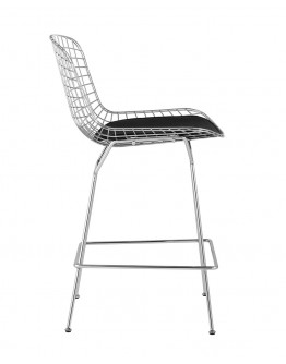 Полубарный стул Stool Group с низкой спинкой Bertoia хромированный с черной подушкой BTY-24L-P6 CH/BL