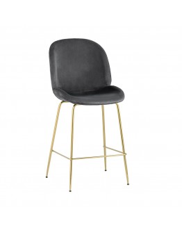 Полубарный стул Stool Group Турин со спинкой велюр серый золотые ножки 8329A VELVET GREY