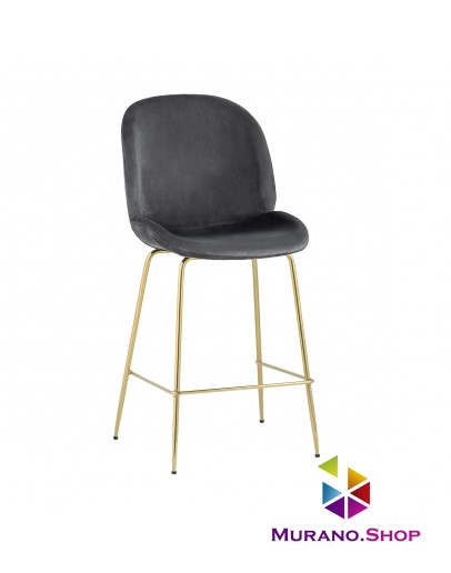 Полубарный стул Stool Group Турин со спинкой велюр серый золотые ножки 8329A VELVET GREY